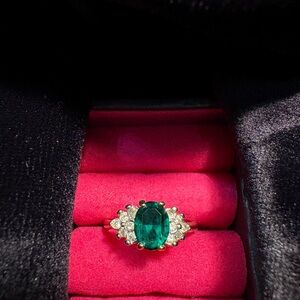 Beautiful Gold Tone Ring-Green Gem-Premier Designs
